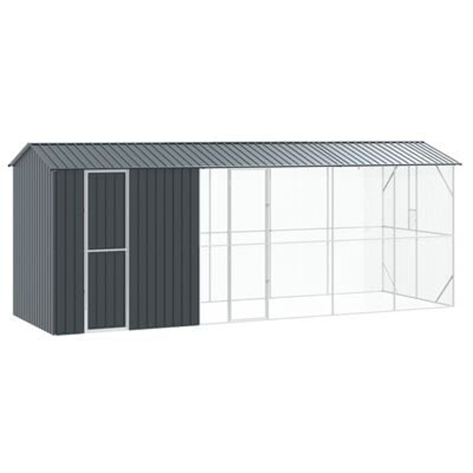 vidaXL Colivie de păsări cu extensie, antracit, 210x640x247 cm, oțel vidaXL Colivie de păsări cu extensie, antracit, 210x640x247 cm, oțel