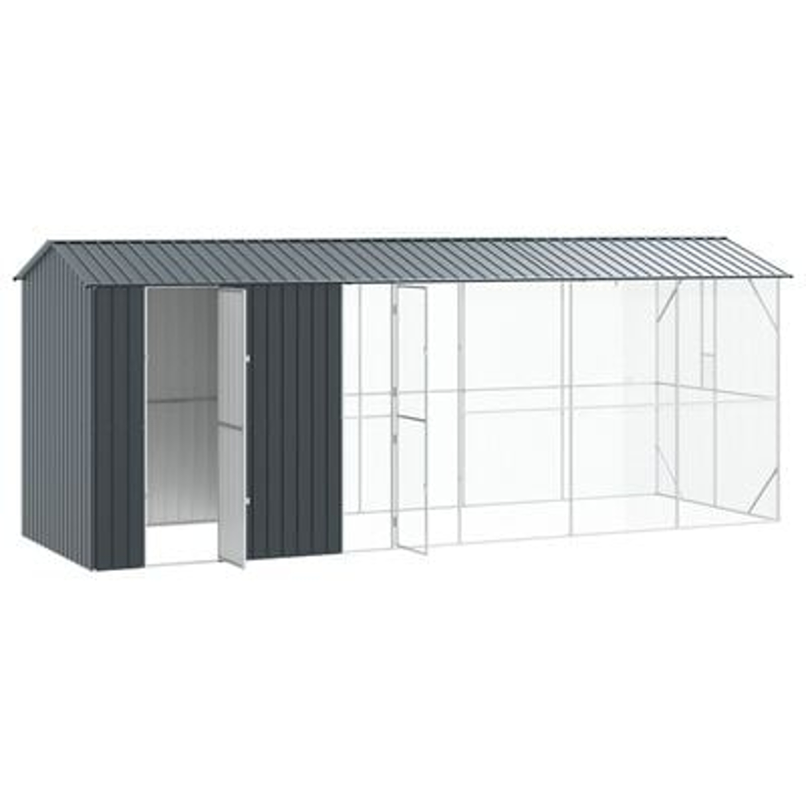 vidaXL Colivie de păsări cu extensie, antracit, 210x640x247 cm, oțel vidaXL Colivie de păsări cu extensie, antracit, 210x640x247 cm, oțel