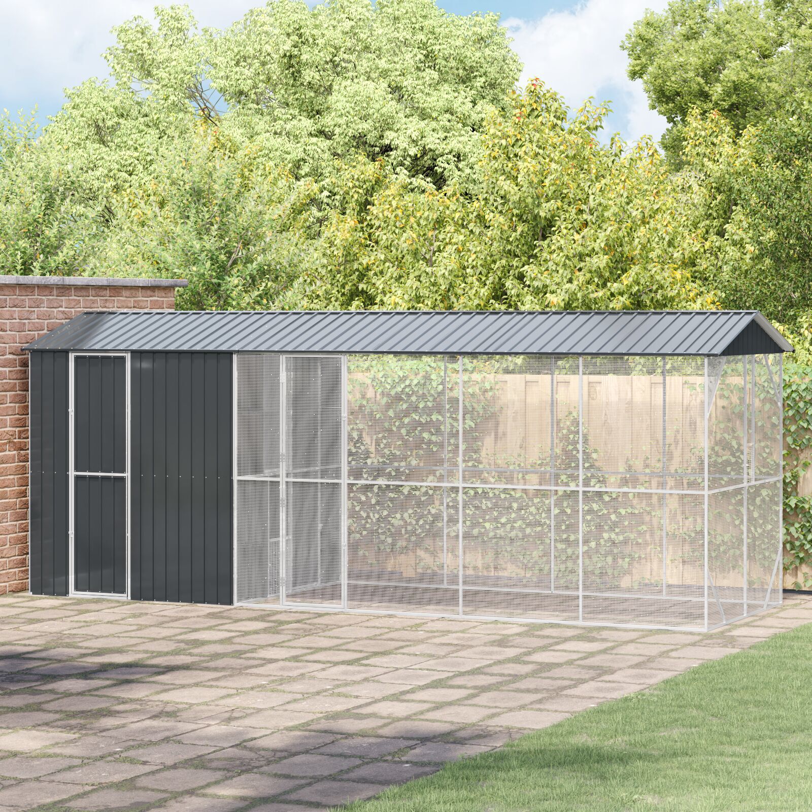 vidaXL Colivie de păsări cu extensie, antracit, 210x640x247 cm, oțel vidaXL Colivie de păsări cu extensie, antracit, 210x640x247 cm, oțel