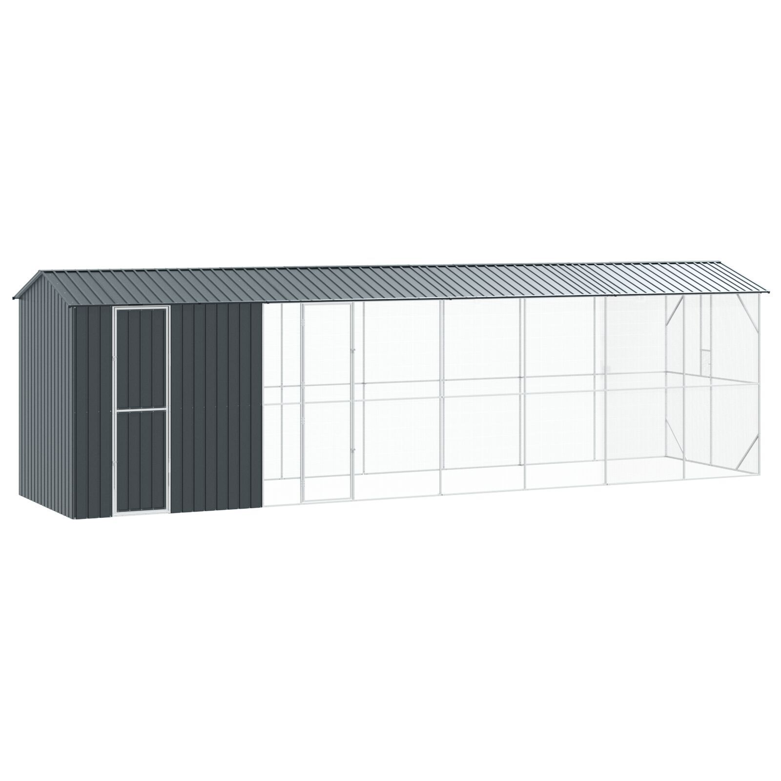 vidaXL Colivie de păsări cu extensie, antracit, 210x838x247 cm, oțel vidaXL Colivie de păsări cu extensie, antracit, 210x838x247 cm, oțel