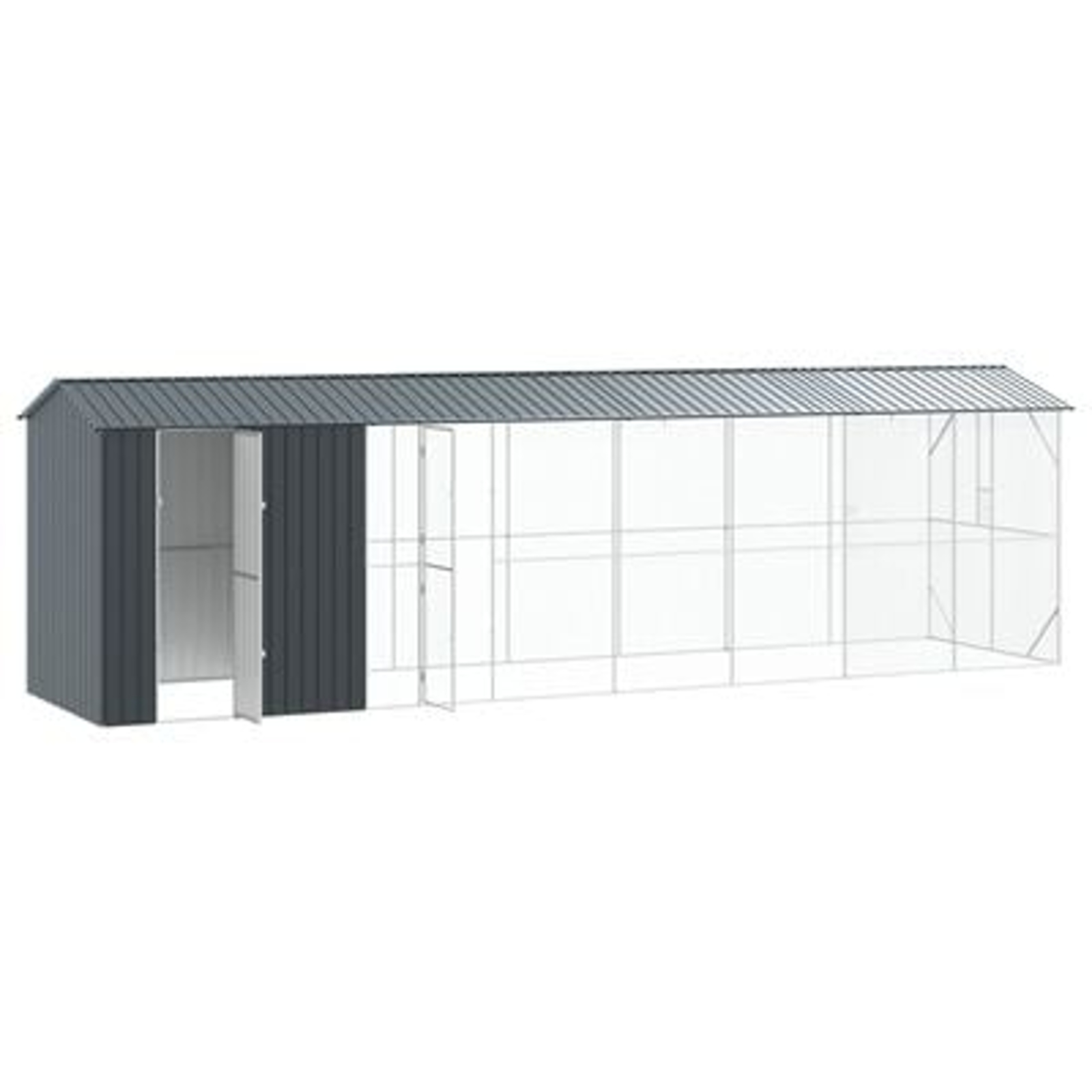 vidaXL Colivie de păsări cu extensie, antracit, 210x838x247 cm, oțel vidaXL Colivie de păsări cu extensie, antracit, 210x838x247 cm, oțel