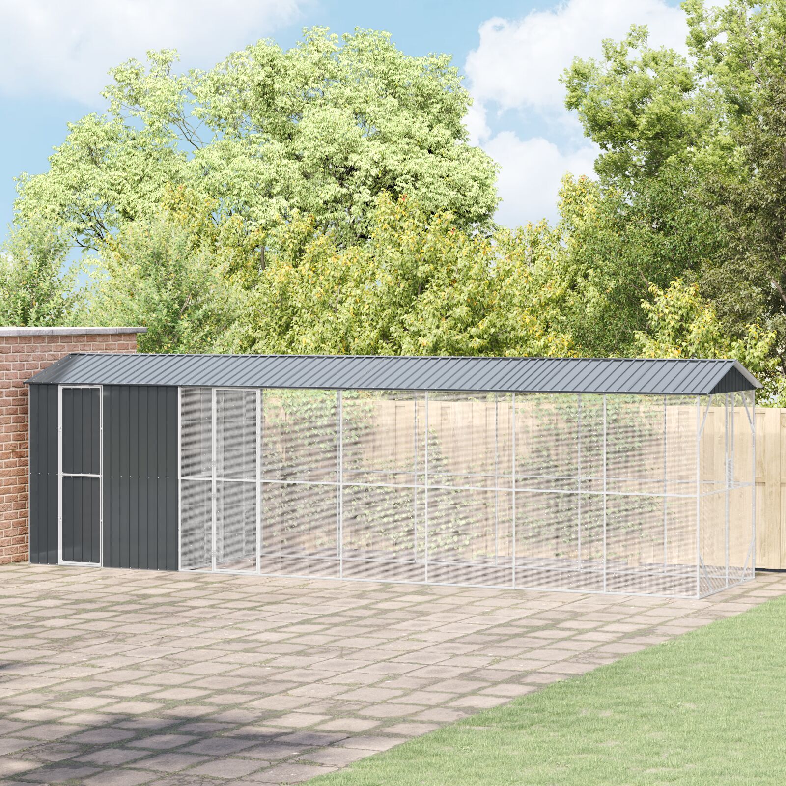 vidaXL Colivie de păsări cu extensie, antracit, 210x838x247 cm, oțel vidaXL Colivie de păsări cu extensie, antracit, 210x838x247 cm, oțel