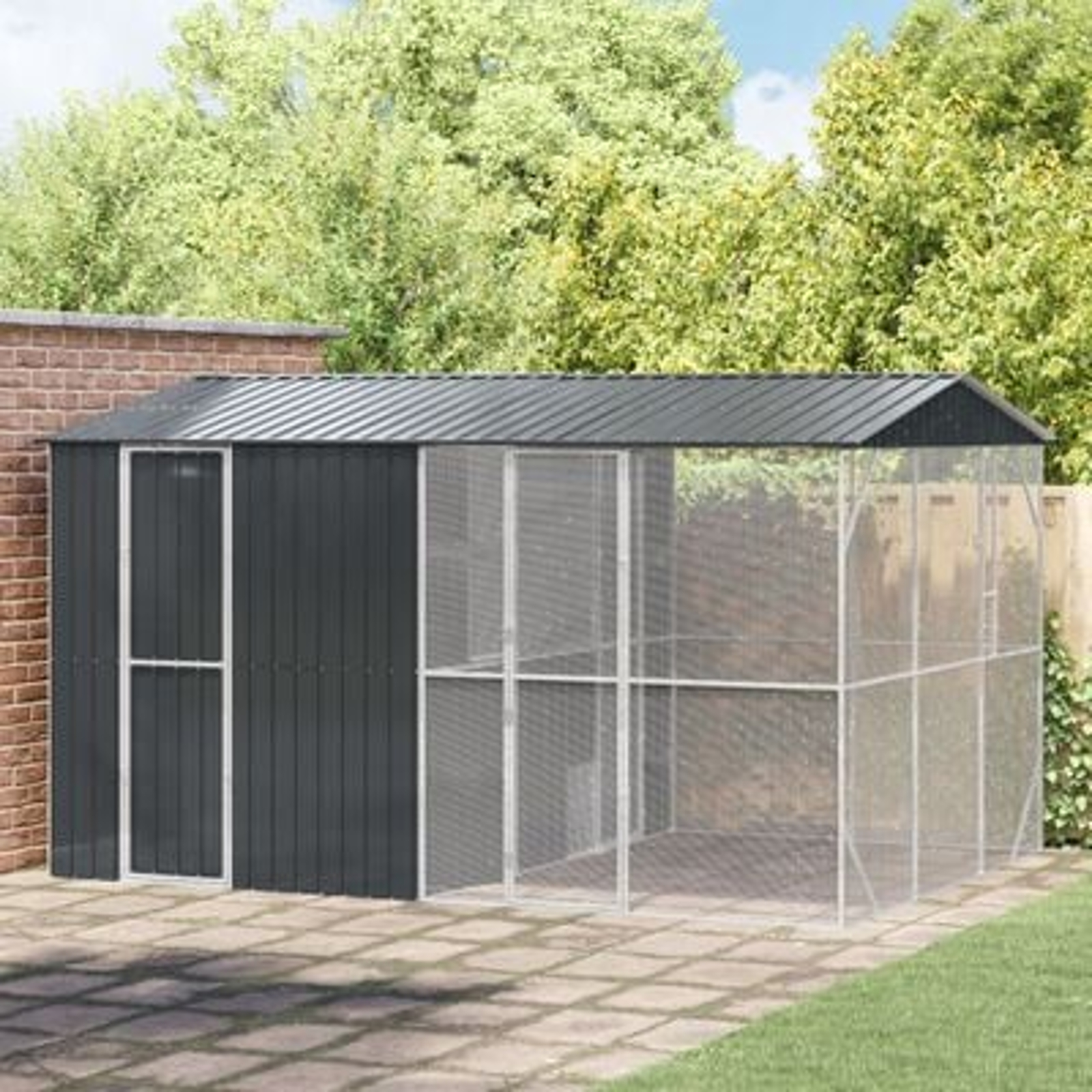 Cușcă pentru Păsări vidaXL cu Extensie Antracit 310x442x247 cm din Oțel Cușcă pentru Păsări vidaXL cu Extensie Antracit 310x442x247 cm din Oțel