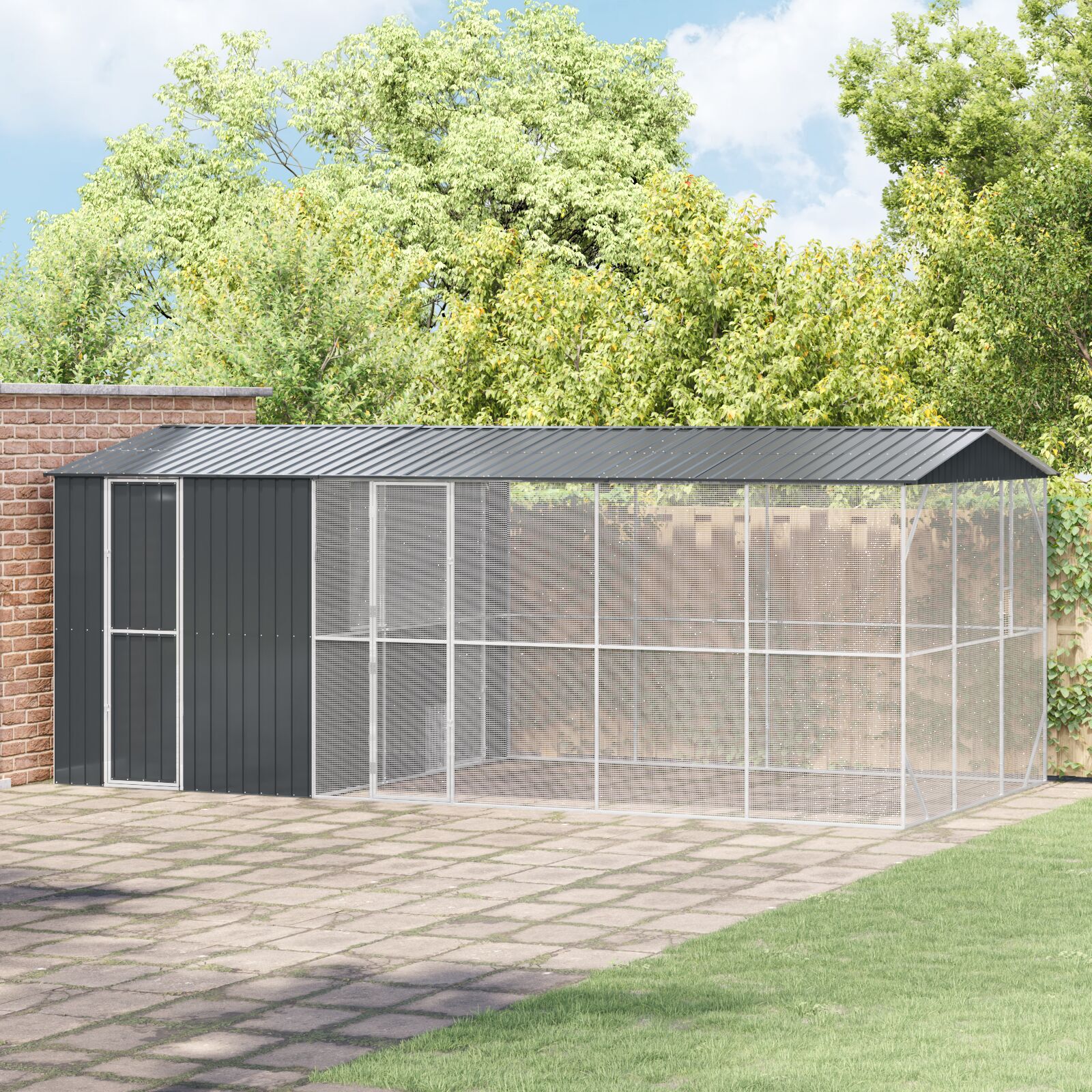 vidaXL Colivie de păsări cu extensie, antracit, 310x640x247 cm, oțel vidaXL Colivie de păsări cu extensie, antracit, 310x640x247 cm, oțel