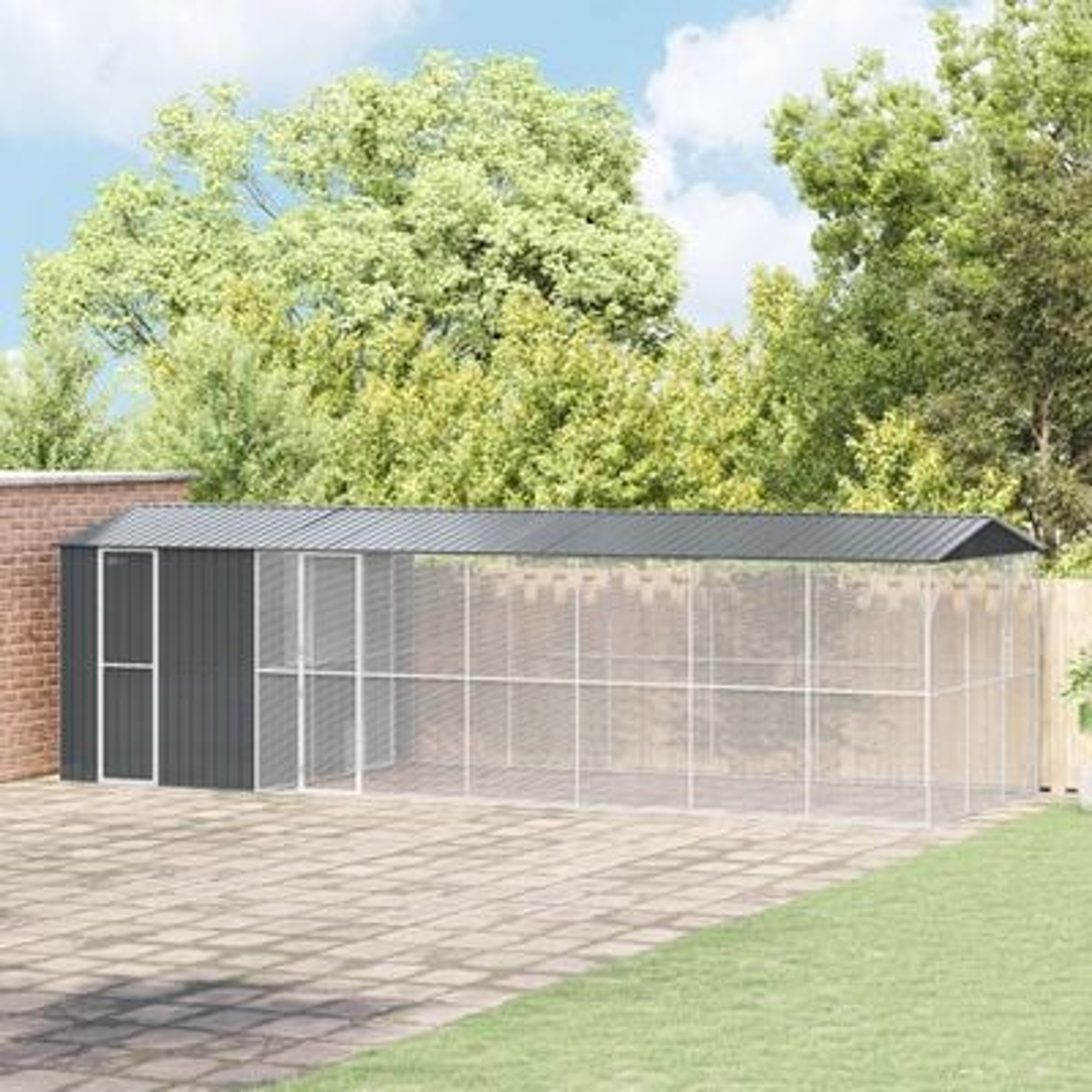 vidaXL Colivie de păsări cu extensie, antracit, 310x838x247 cm, oțel vidaXL Colivie de păsări cu extensie, antracit, 310x838x247 cm, oțel