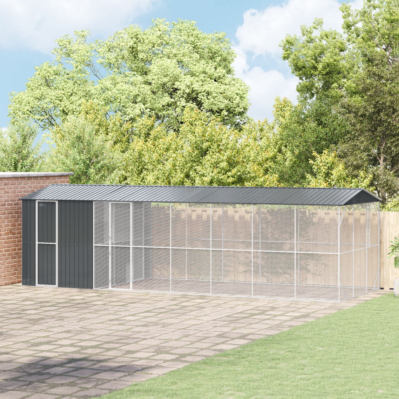 vidaXL Colivie de păsări cu extensie, antracit, 310x838x247 cm, oțel vidaXL Colivie de păsări cu extensie, antracit, 310x838x247 cm, oțel