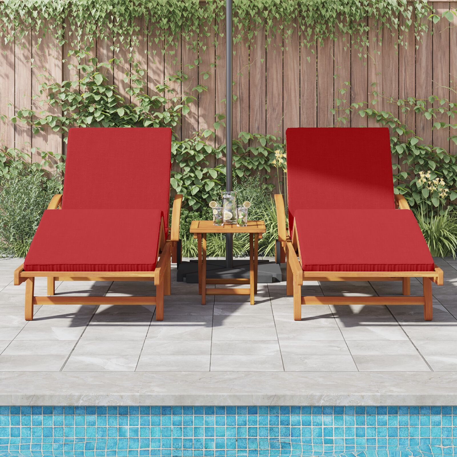 vidaXL Șezlong 2 pcs Roșu 200 x 67 x 84cm Lemn masiv de acacia vidaXL Șezlong 2 pcs Roșu 200 x 67 x 84cm Lemn masiv de acacia