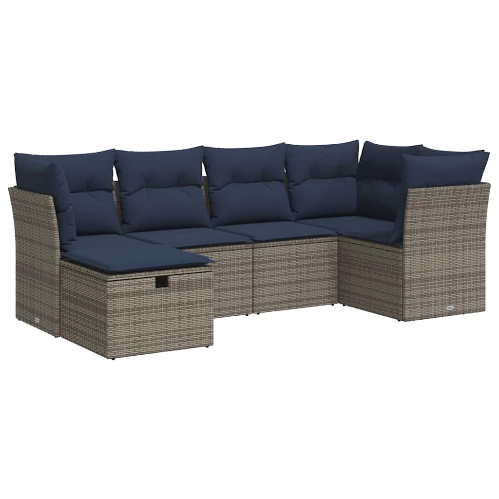 vidaXL Set mobilier grădină cu perne, 6 piese, gri, poliratan vidaXL Set mobilier grădină cu perne, 6 piese, gri, poliratan