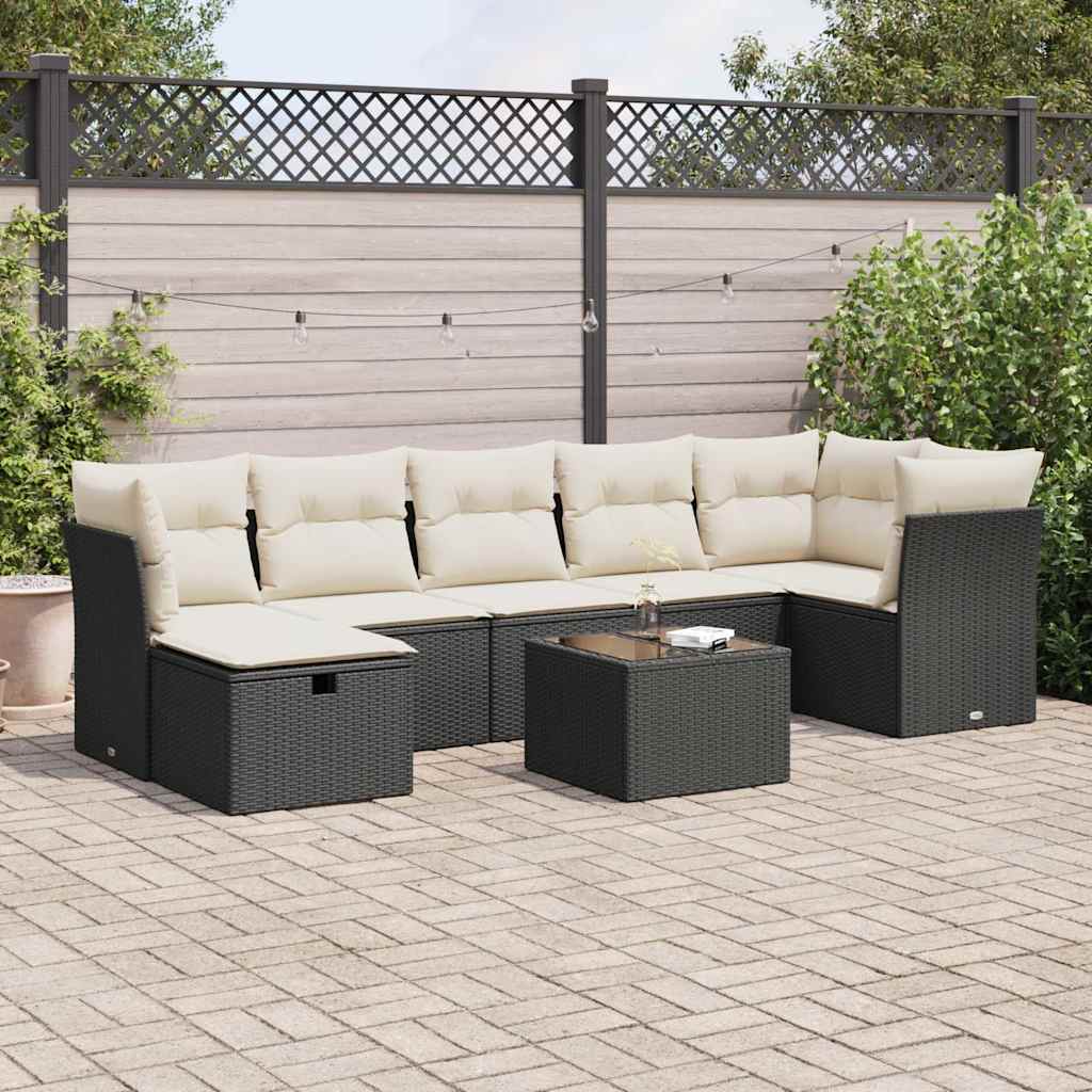 vidaXL Set mobilier de grădină cu perne, 8 piese, negru, poliratan vidaXL Set mobilier de grădină cu perne, 8 piese, negru, poliratan