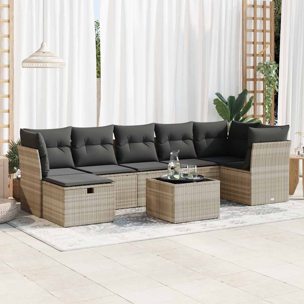 vidaXL Set mobilier de grădină cu perne, 8 piese gri deschis poliratan vidaXL Set mobilier de grădină cu perne, 8 piese gri deschis poliratan