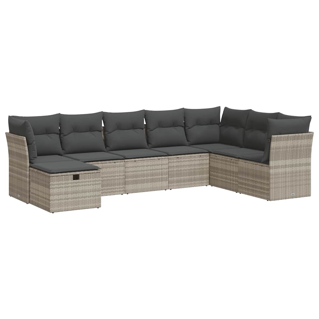 vidaXL Set mobilier de grădină cu perne, 8 piese gri deschis poliratan