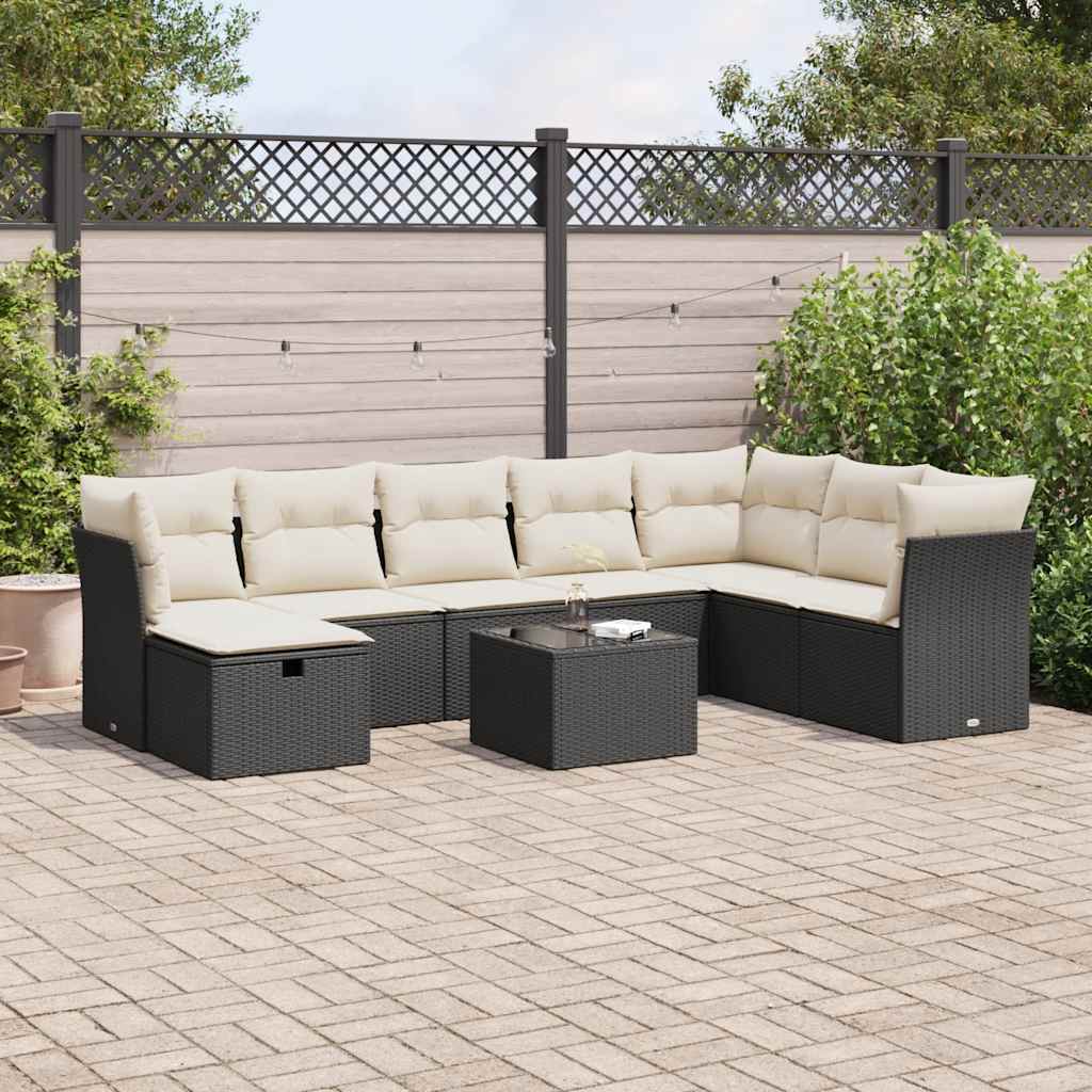 vidaXL Set mobilier de grădină cu perne, 9 piese, negru, poliratan vidaXL Set mobilier de grădină cu perne, 9 piese, negru, poliratan