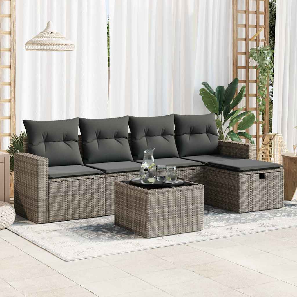 vidaXL Set mobilier grădină cu perne, 6 piese, gri, poliratan vidaXL Set mobilier grădină cu perne, 6 piese, gri, poliratan