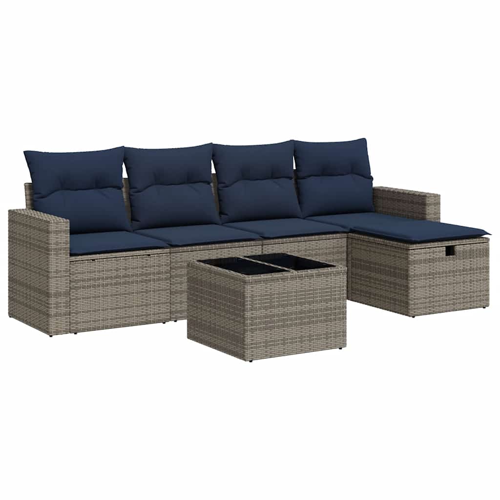 vidaXL Set mobilier grădină cu perne, 6 piese, gri, poliratan vidaXL Set mobilier grădină cu perne, 6 piese, gri, poliratan