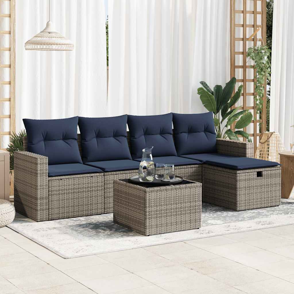 vidaXL Set mobilier grădină cu perne, 6 piese, gri, poliratan vidaXL Set mobilier grădină cu perne, 6 piese, gri, poliratan