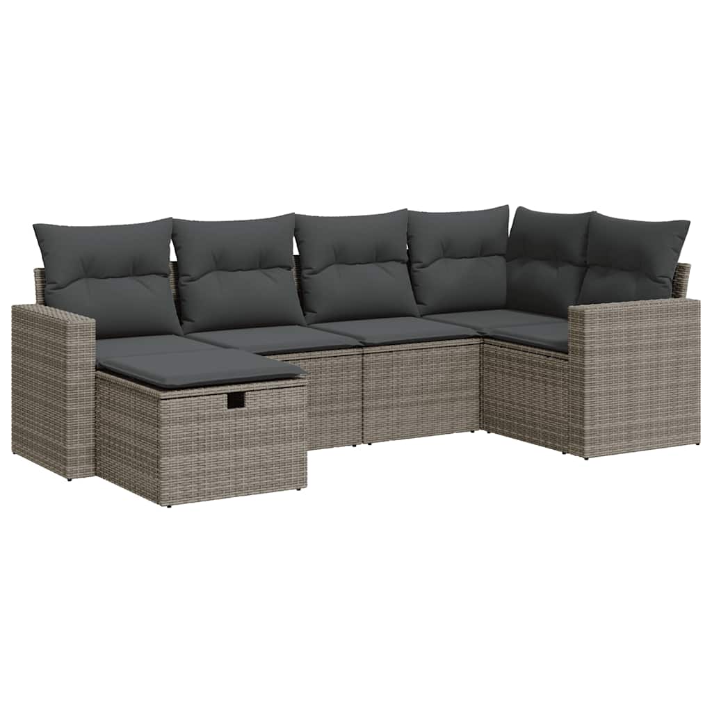 vidaXL Set mobilier grădină cu perne, 6 piese, gri, poliratan vidaXL Set mobilier grădină cu perne, 6 piese, gri, poliratan