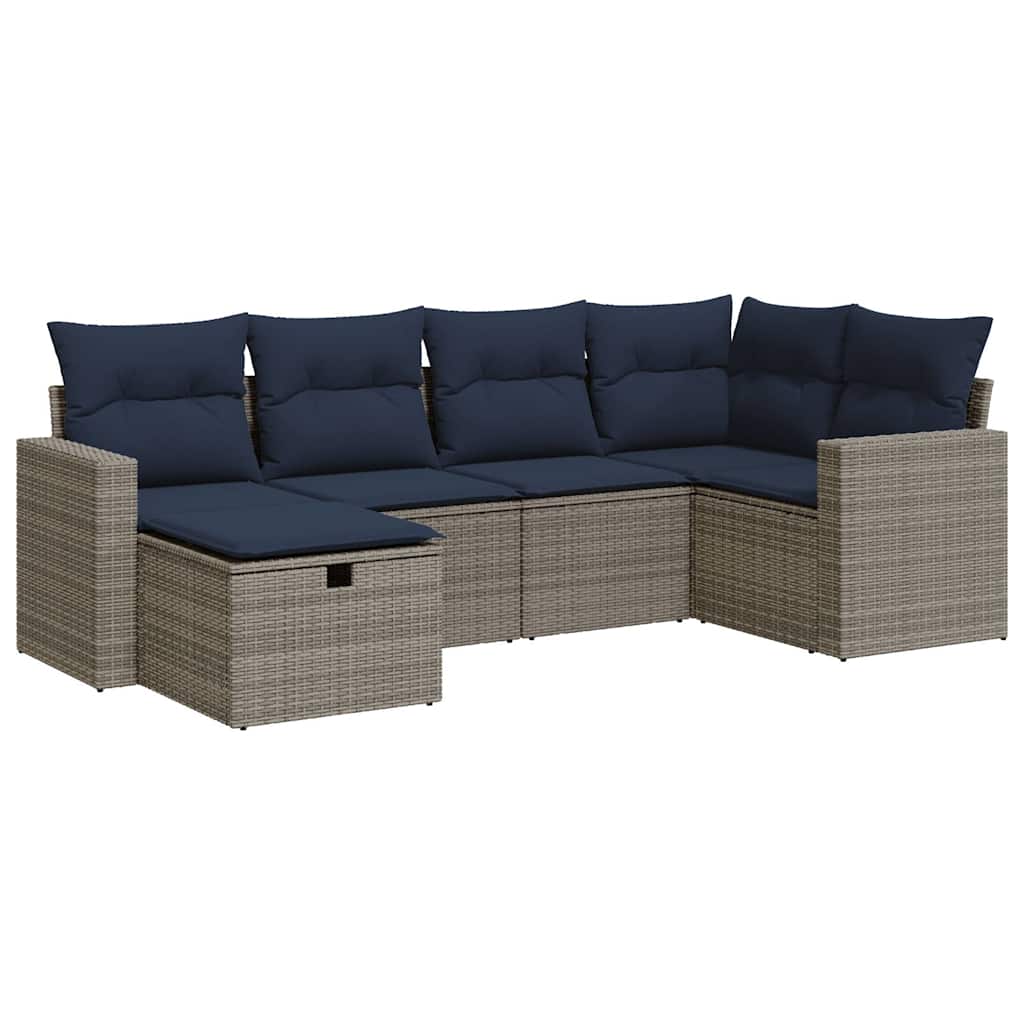 vidaXL Set mobilier grădină cu perne, 6 piese, gri, poliratan