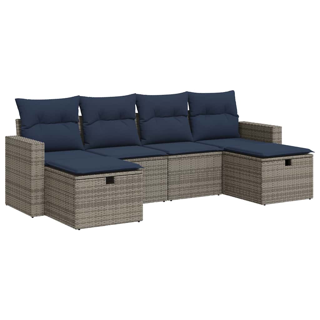 vidaXL Set mobilier grădină cu perne, 6 piese, gri, poliratan vidaXL Set mobilier grădină cu perne, 6 piese, gri, poliratan