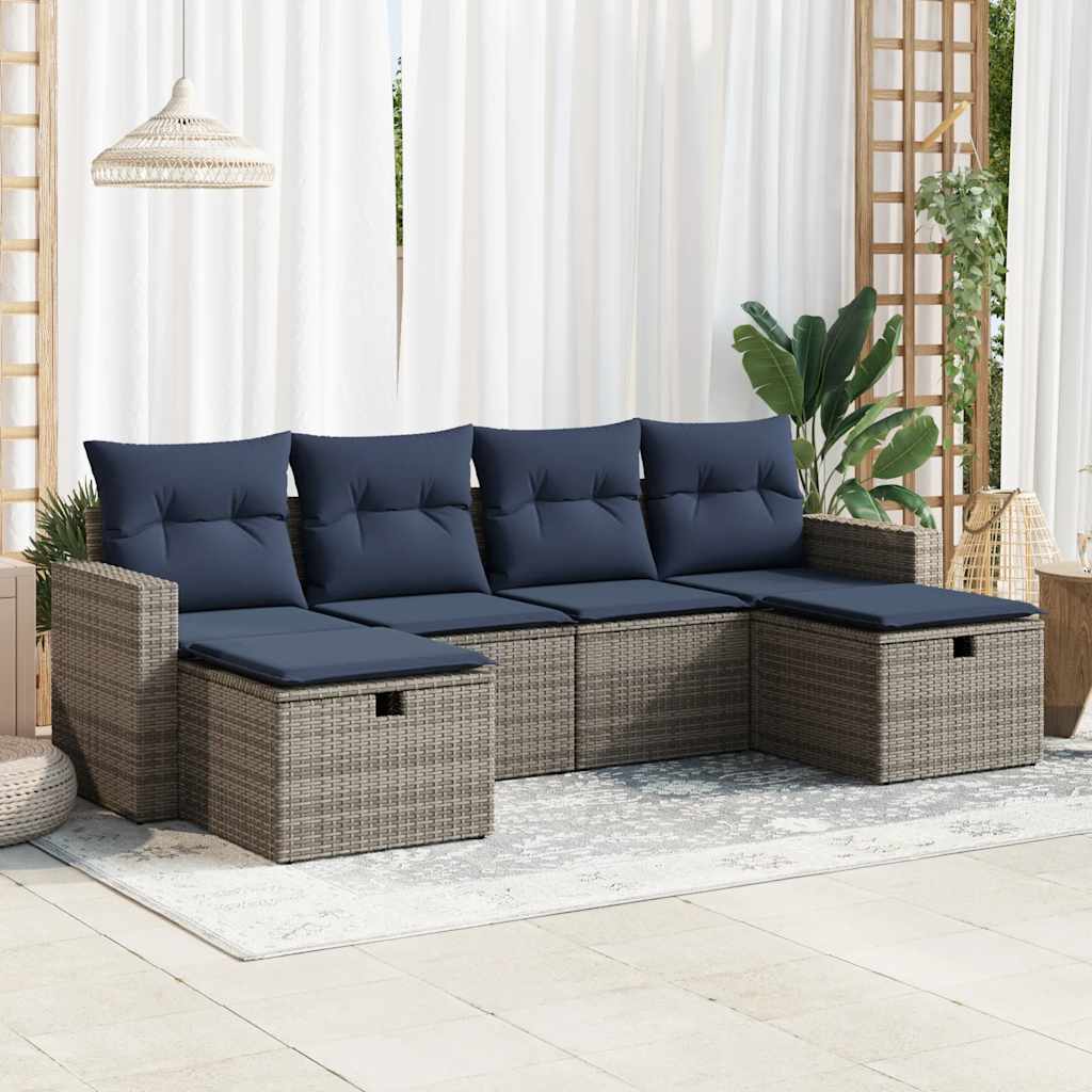 vidaXL Set mobilier grădină cu perne, 6 piese, gri, poliratan vidaXL Set mobilier grădină cu perne, 6 piese, gri, poliratan