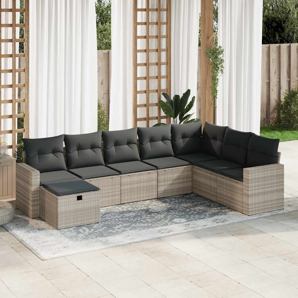 vidaXL Set mobilier de grădină cu perne, 8 piese gri deschis poliratan vidaXL Set mobilier de grădină cu perne, 8 piese gri deschis poliratan