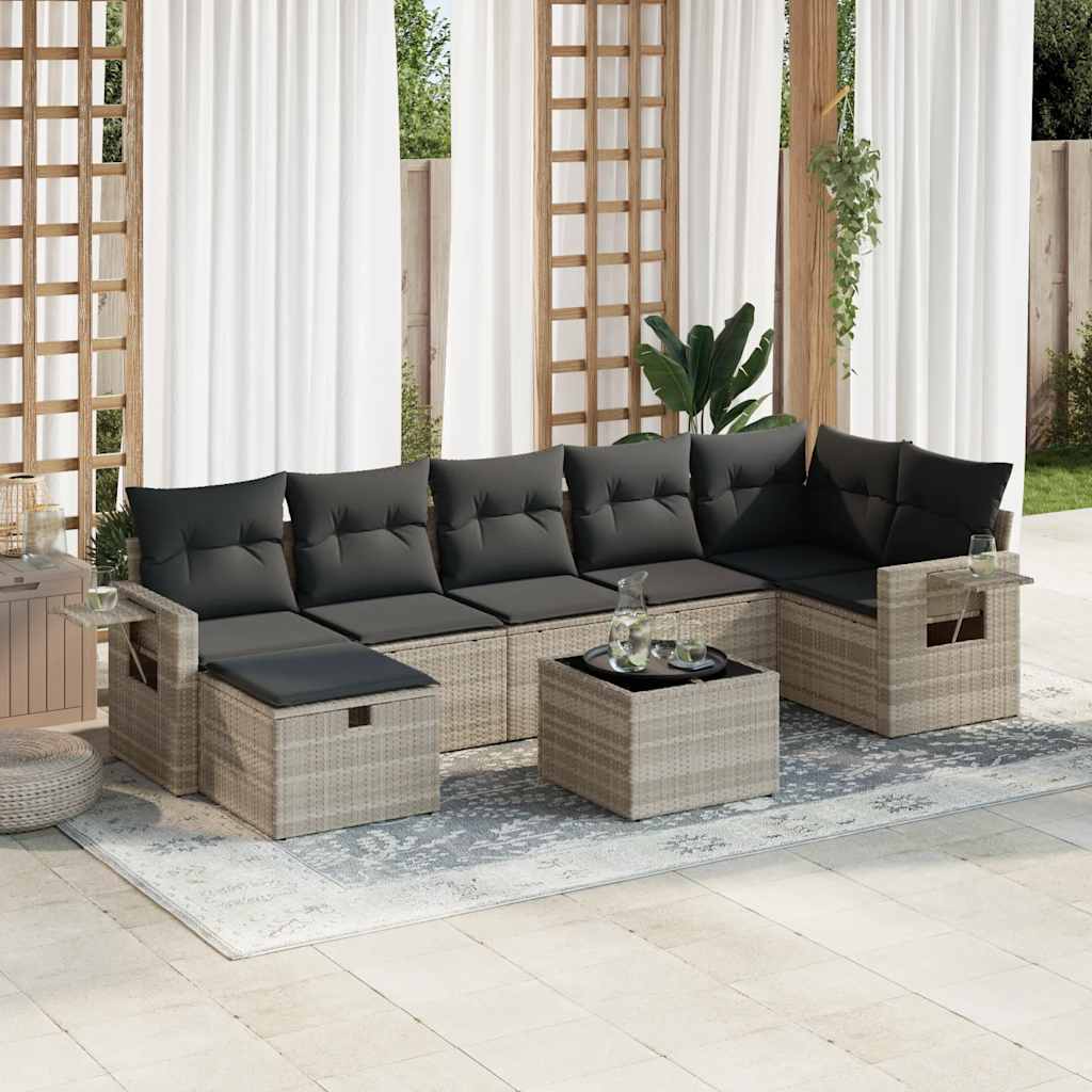 vidaXL Set mobilier de grădină cu perne, 8 piese gri deschis poliratan vidaXL Set mobilier de grădină cu perne, 8 piese gri deschis poliratan