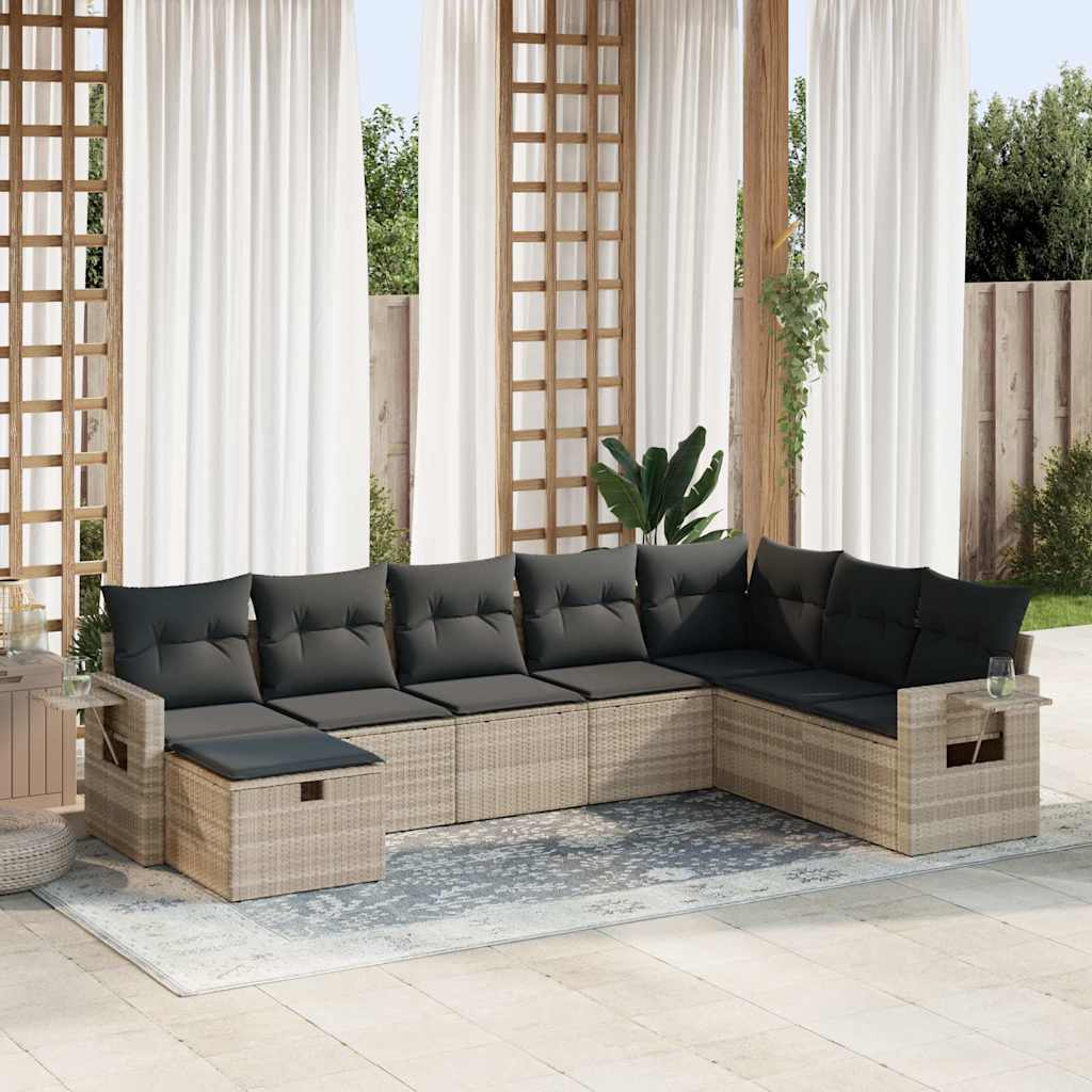 vidaXL Set mobilier de grădină cu perne, 8 piese gri deschis poliratan vidaXL Set mobilier de grădină cu perne, 8 piese gri deschis poliratan