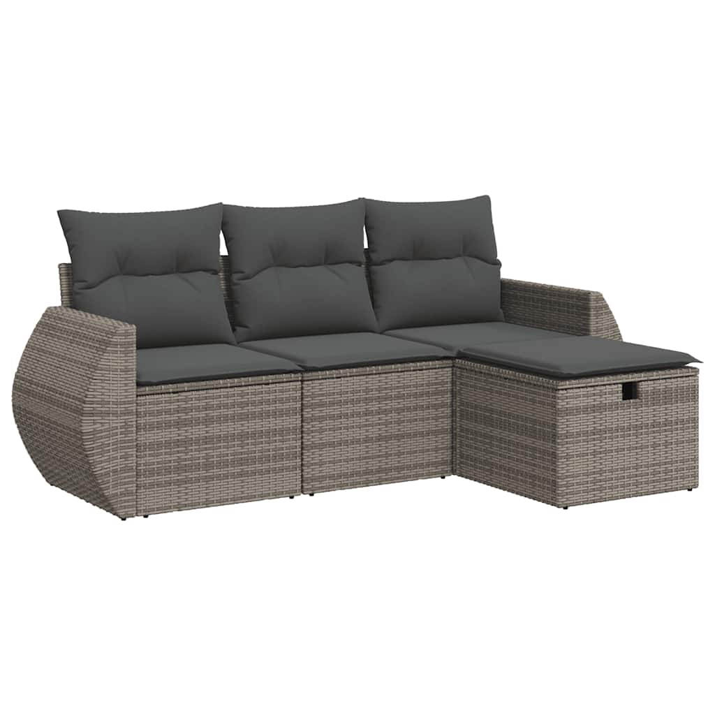 vidaXL Set canapea de grădină cu perne, 4 piese, gri, poliratan vidaXL Set canapea de grădină cu perne, 4 piese, gri, poliratan