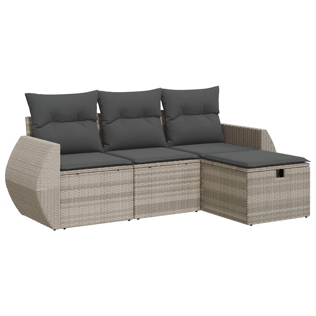 vidaXL Set canapea de grădină cu perne, 4 piese, gri deschis poliratan vidaXL Set canapea de grădină cu perne, 4 piese, gri deschis poliratan