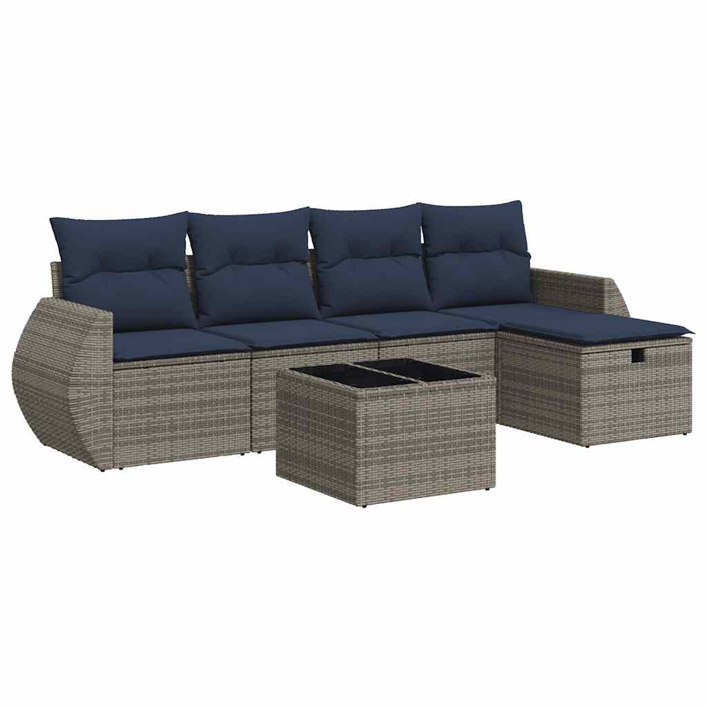 vidaXL Set mobilier grădină cu perne, 6 piese, gri, poliratan