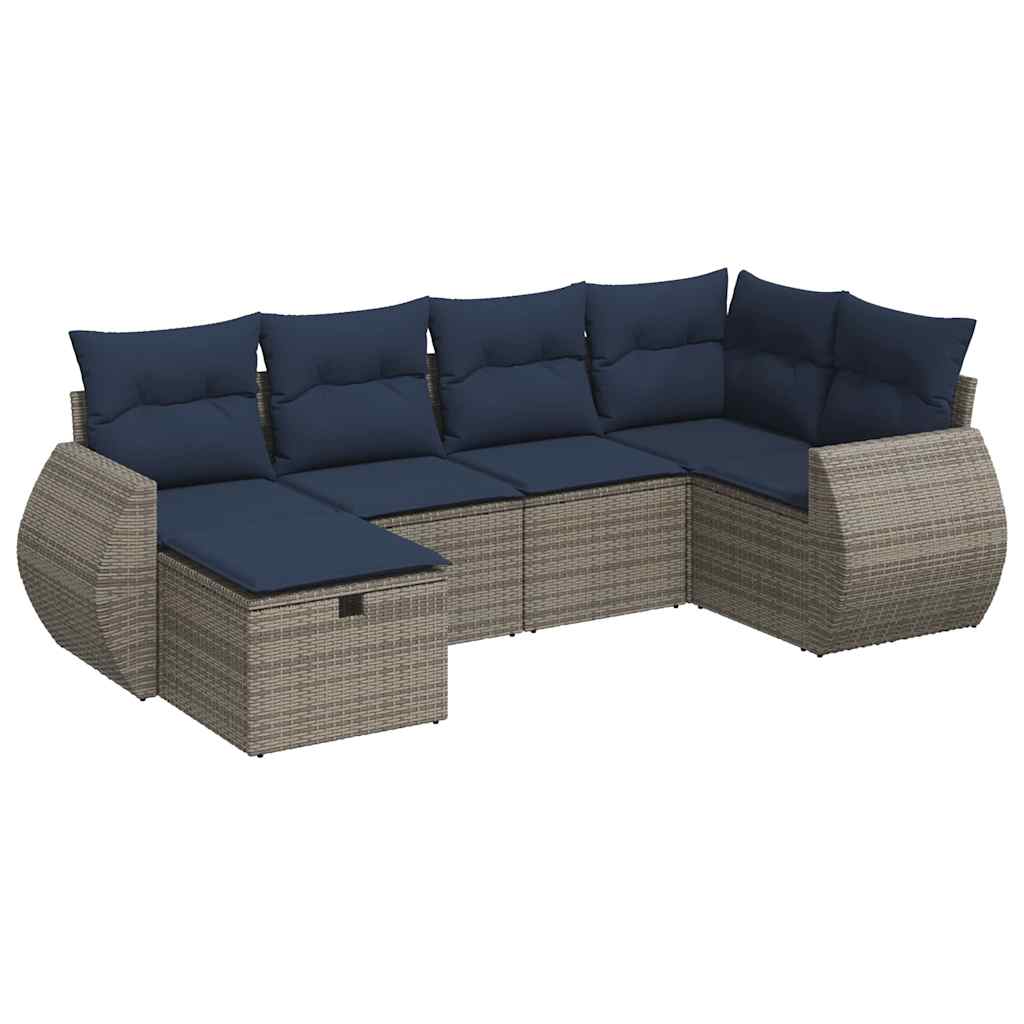 vidaXL Set mobilier grădină cu perne, 6 piese, gri, poliratan