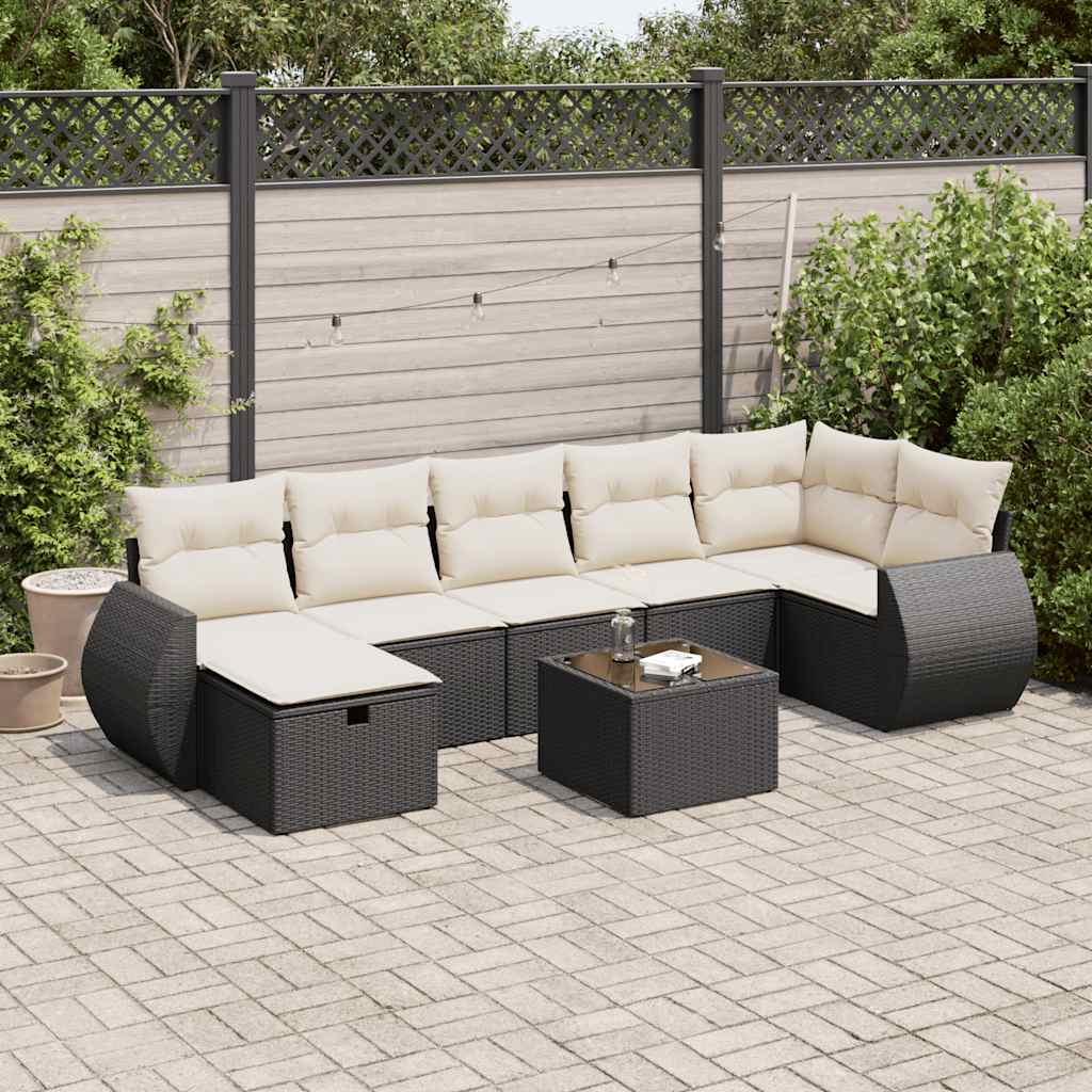 vidaXL Set mobilier de grădină cu perne, 8 piese, negru, poliratan vidaXL Set mobilier de grădină cu perne, 8 piese, negru, poliratan