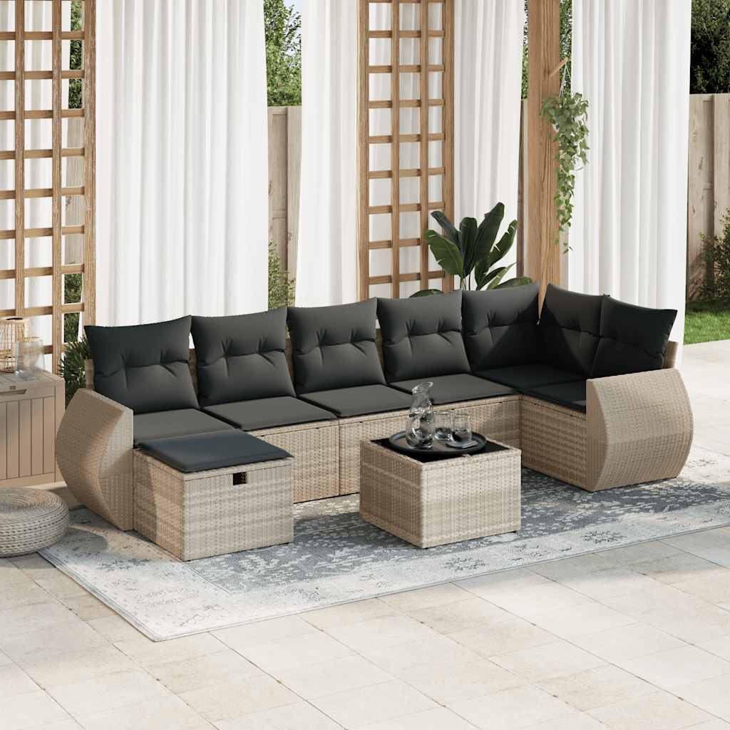 vidaXL Set mobilier de grădină cu perne, 8 piese gri deschis poliratan vidaXL Set mobilier de grădină cu perne, 8 piese gri deschis poliratan