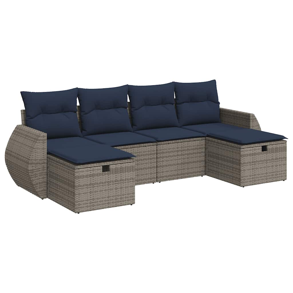 vidaXL Set mobilier grădină cu perne, 6 piese, gri, poliratan