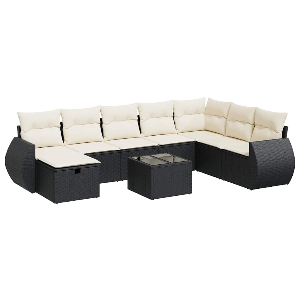vidaXL Set mobilier de grădină cu perne, 9 piese, negru, poliratan