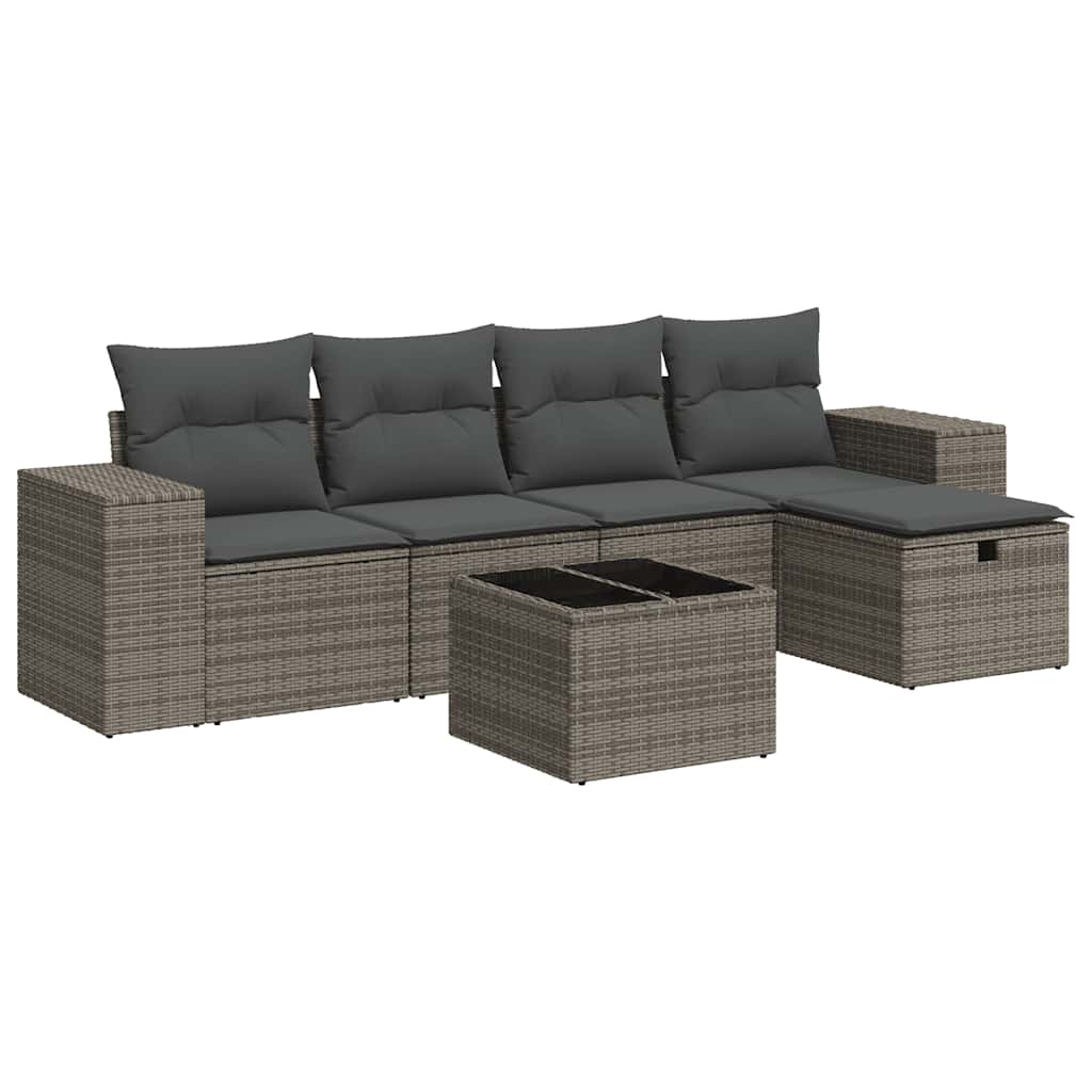 vidaXL Set mobilier grădină cu perne, 6 piese, gri, poliratan vidaXL Set mobilier grădină cu perne, 6 piese, gri, poliratan