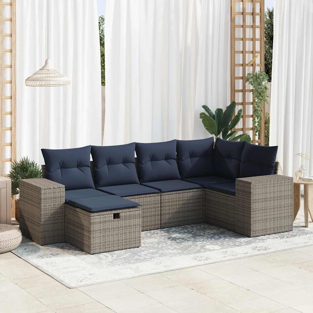 vidaXL Set mobilier grădină cu perne, 6 piese, gri, poliratan vidaXL Set mobilier grădină cu perne, 6 piese, gri, poliratan