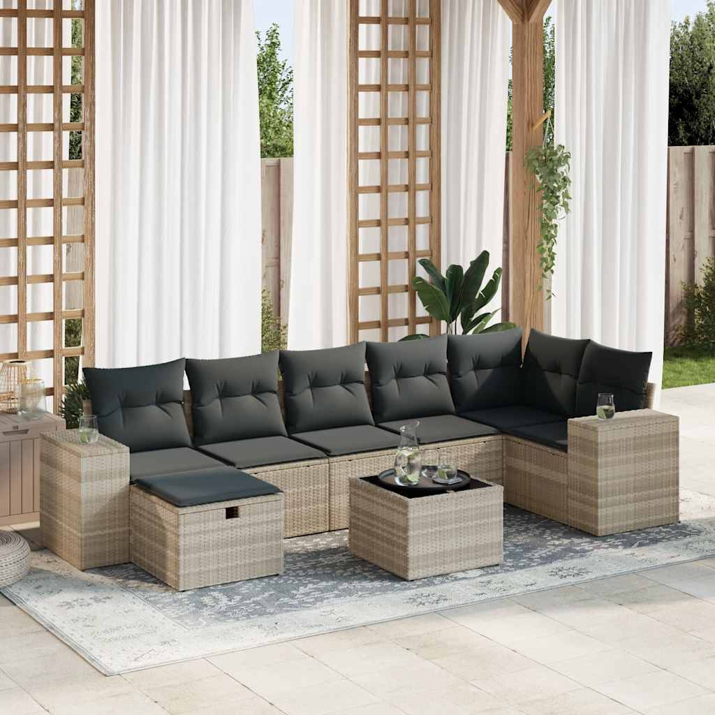 vidaXL Set mobilier de grădină cu perne, 8 piese gri deschis poliratan vidaXL Set mobilier de grădină cu perne, 8 piese gri deschis poliratan