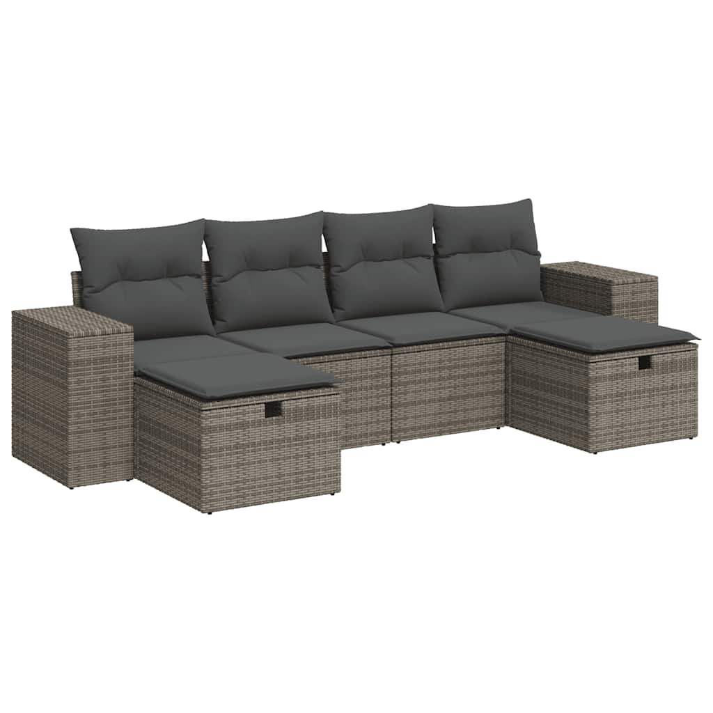 vidaXL Set mobilier grădină cu perne, 6 piese, gri, poliratan