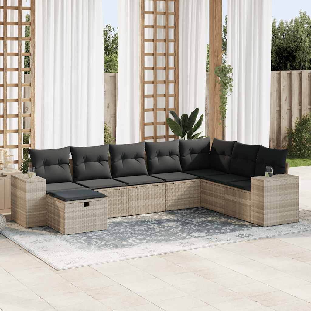 vidaXL Set mobilier de grădină cu perne, 8 piese gri deschis poliratan vidaXL Set mobilier de grădină cu perne, 8 piese gri deschis poliratan