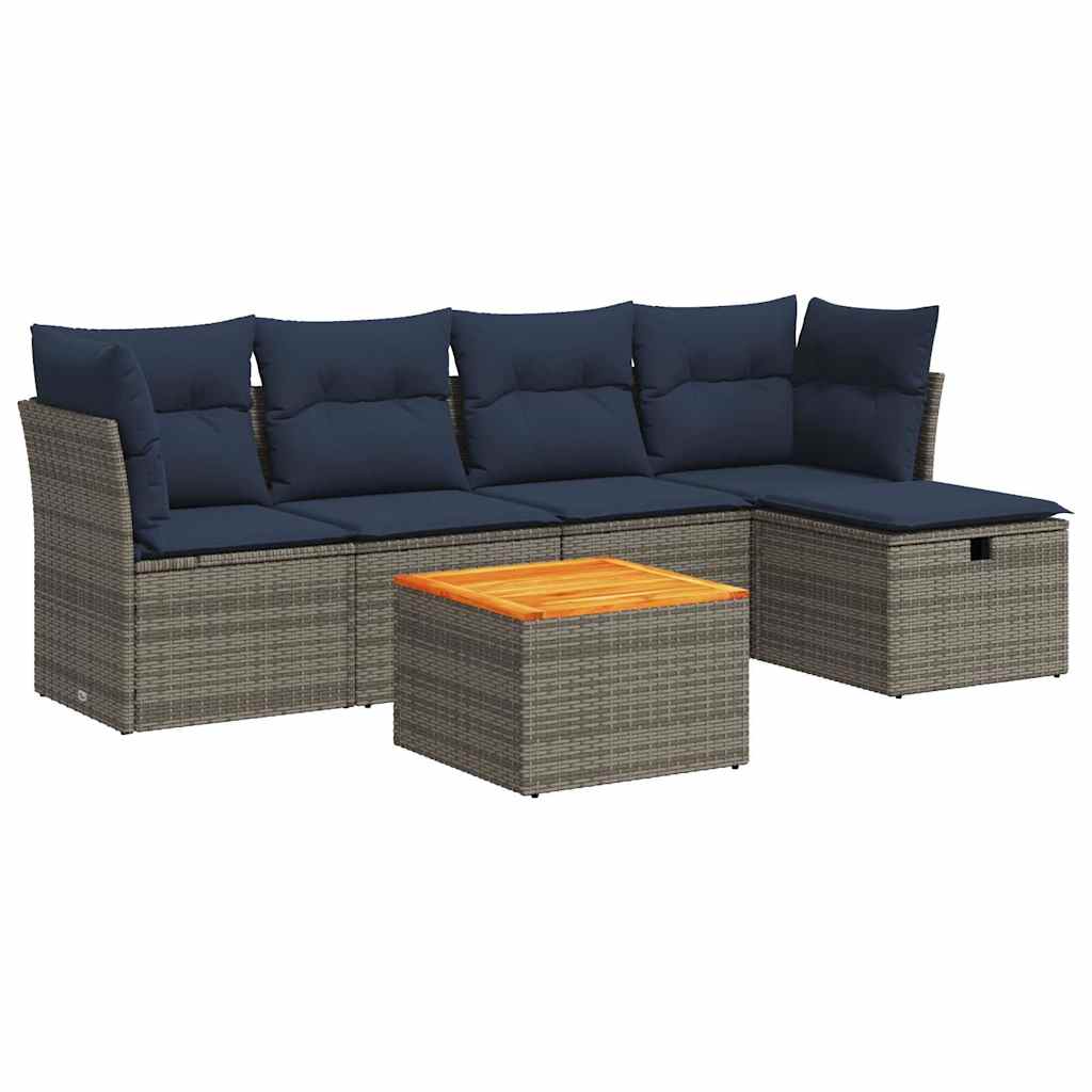 vidaXL Set mobilier grădină cu perne, 6 piese, gri, poliratan vidaXL Set mobilier grădină cu perne, 6 piese, gri, poliratan