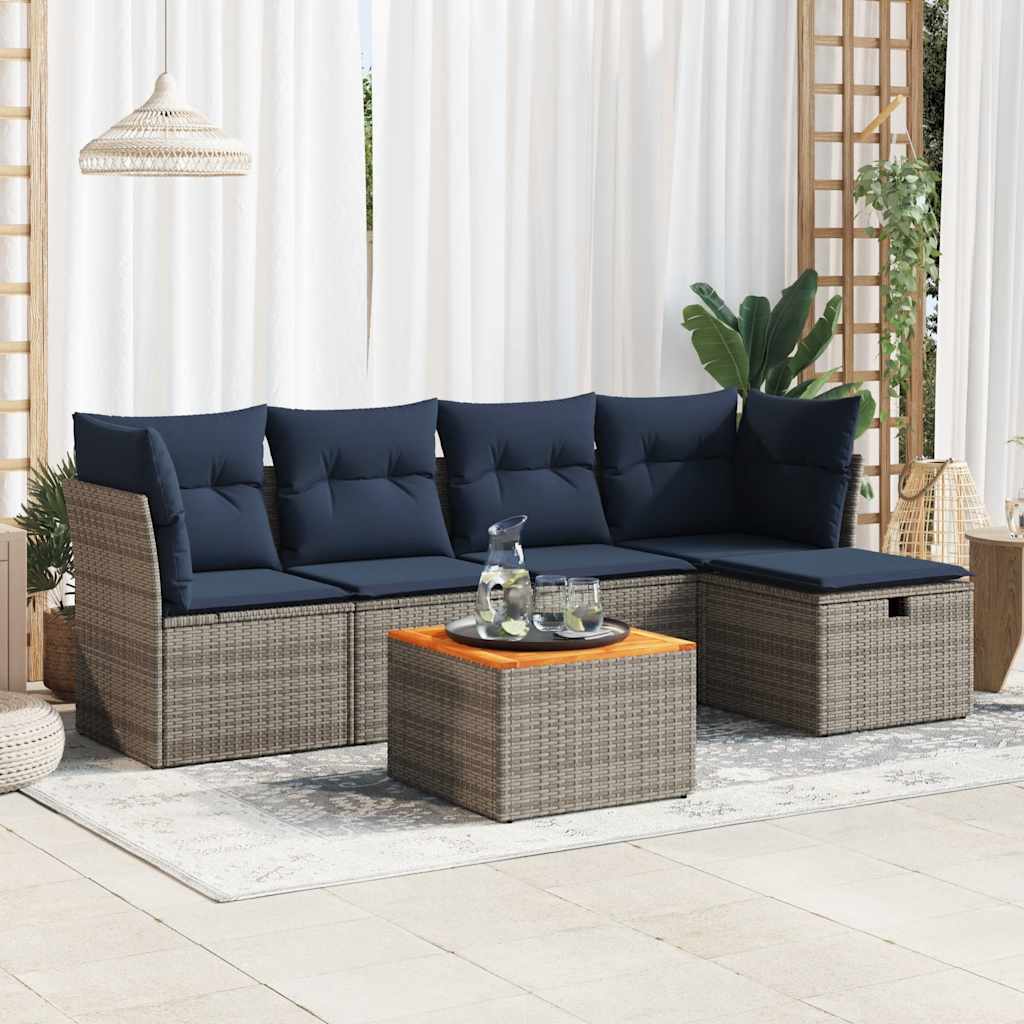 vidaXL Set mobilier grădină cu perne, 6 piese, gri, poliratan vidaXL Set mobilier grădină cu perne, 6 piese, gri, poliratan