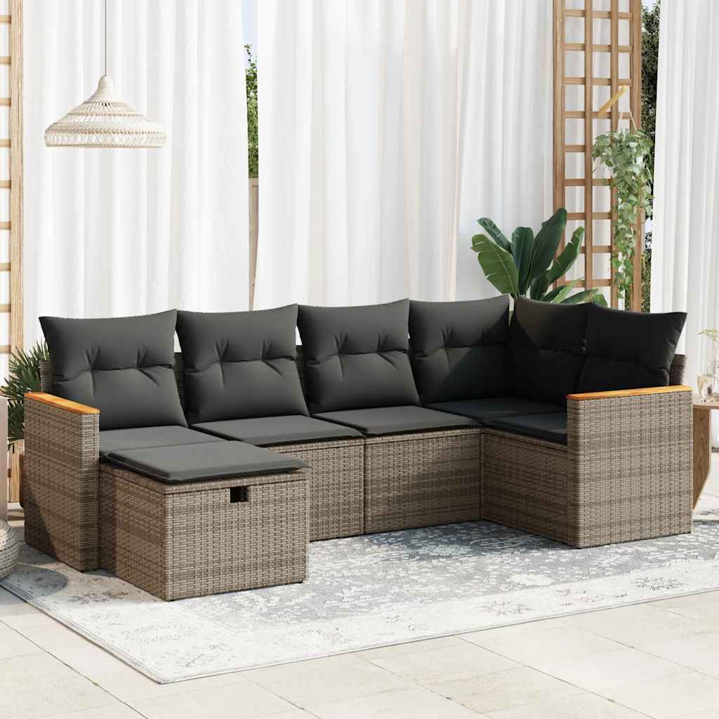 vidaXL Set mobilier grădină cu perne, 6 piese, gri, poliratan vidaXL Set mobilier grădină cu perne, 6 piese, gri, poliratan