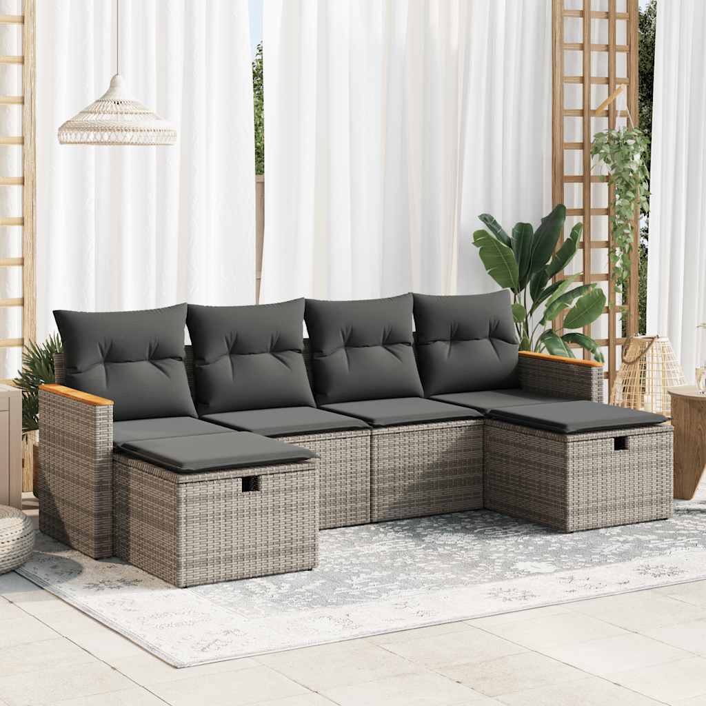 vidaXL Set mobilier grădină cu perne, 6 piese, gri, poliratan vidaXL Set mobilier grădină cu perne, 6 piese, gri, poliratan