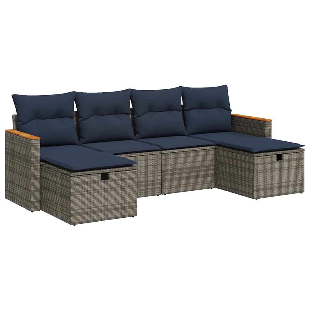 vidaXL Set mobilier grădină cu perne, 6 piese, gri, poliratan