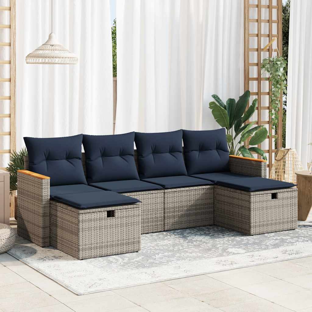 vidaXL Set mobilier grădină cu perne, 6 piese, gri, poliratan