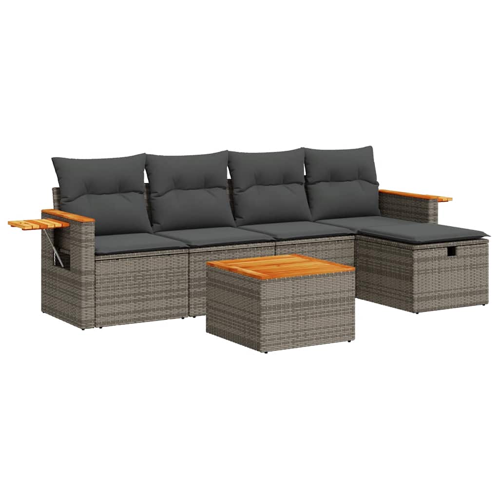vidaXL Set mobilier grădină cu perne, 6 piese, gri, poliratan vidaXL Set mobilier grădină cu perne, 6 piese, gri, poliratan