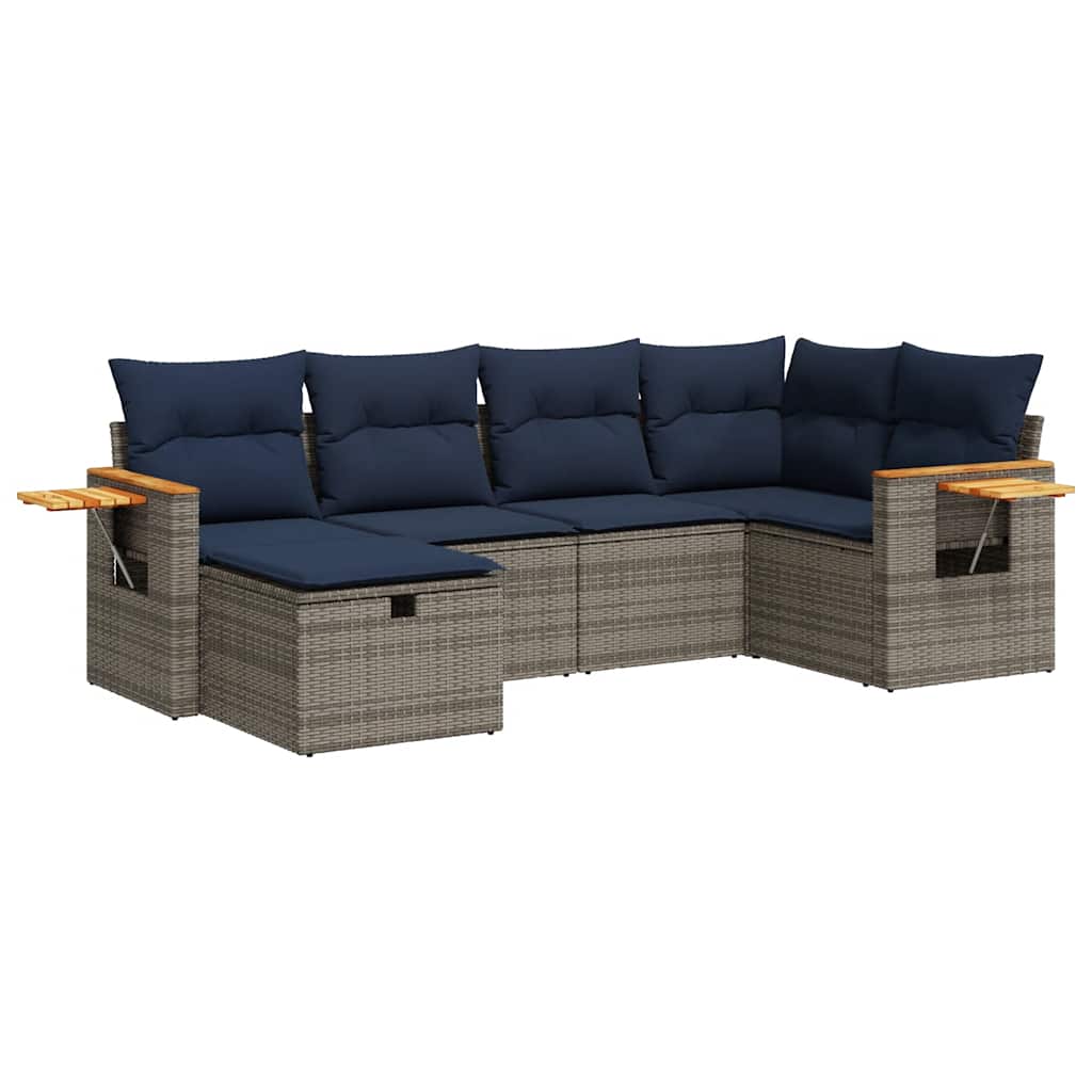 vidaXL Set mobilier grădină cu perne, 6 piese, gri, poliratan vidaXL Set mobilier grădină cu perne, 6 piese, gri, poliratan