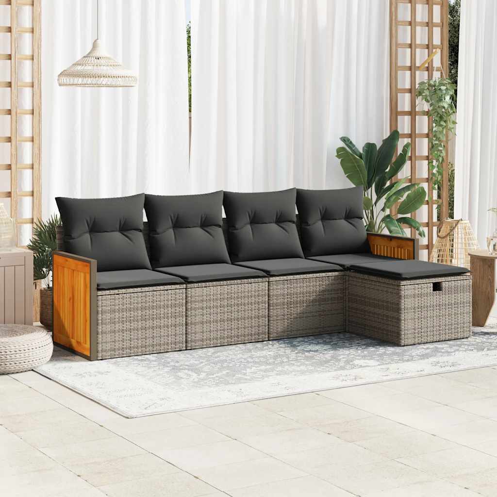 vidaXL Set canapea de grădină cu perne, 5 piese, gri, poliratan vidaXL Set canapea de grădină cu perne, 5 piese, gri, poliratan