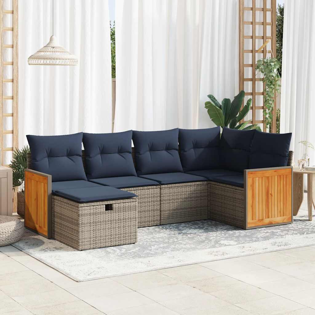 vidaXL Set mobilier grădină cu perne, 6 piese, gri, poliratan vidaXL Set mobilier grădină cu perne, 6 piese, gri, poliratan