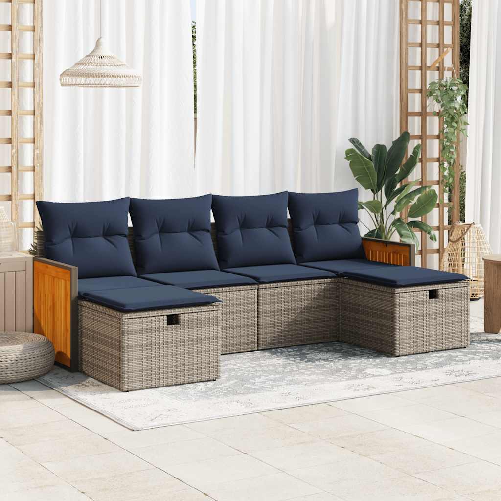 vidaXL Set mobilier grădină cu perne, 6 piese, gri, poliratan vidaXL Set mobilier grădină cu perne, 6 piese, gri, poliratan